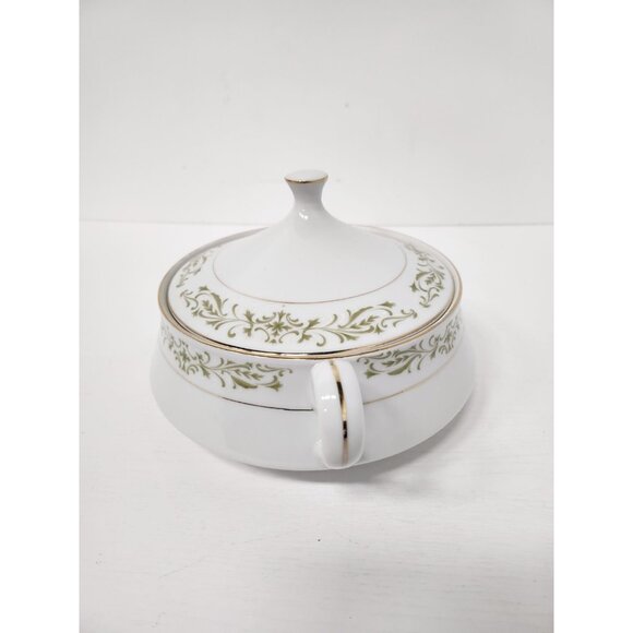 VTG Allegro Porcelain White Green Floral Vegetable Serving Dish Gold Trim Lidded - Picture 6 of 12